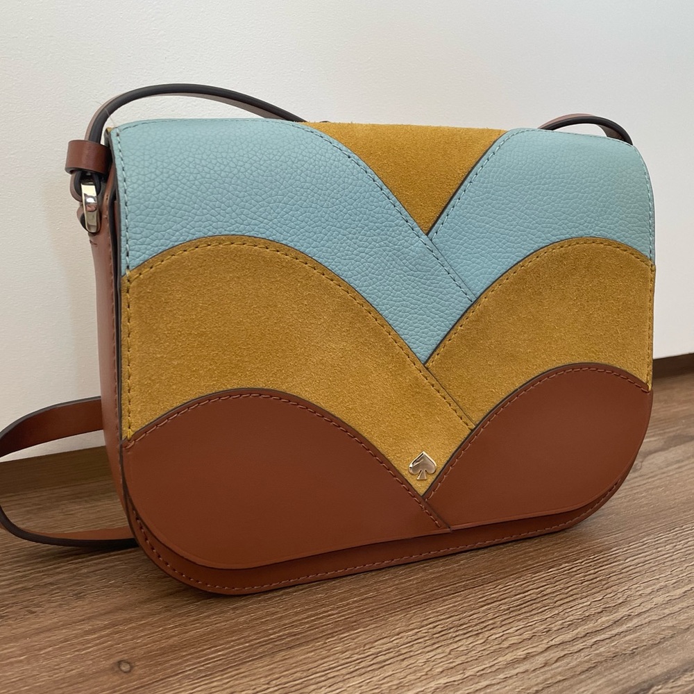 Kate Spade Nadine Patchwork Flap Shoulder Bag Crossbody Brown Leather Medium